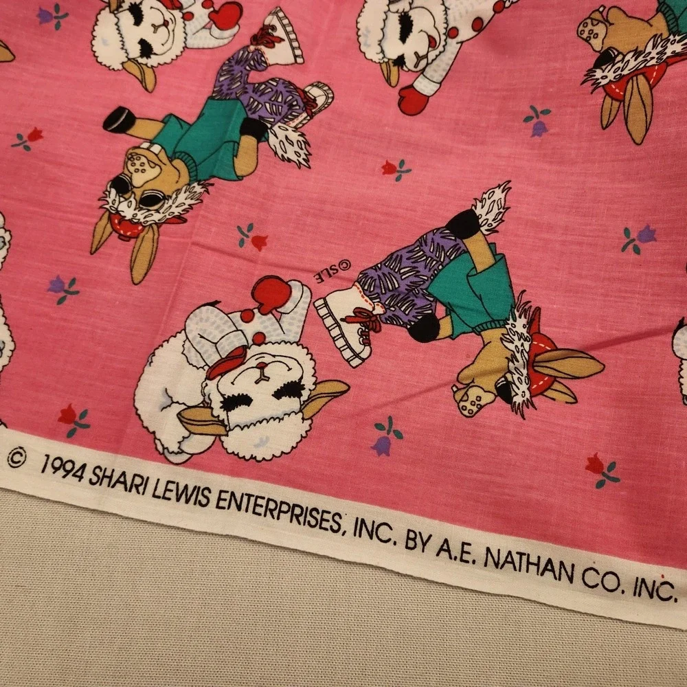 Vtg 1994 Lamb Chop Fabric Shari Lewis Pink Cotton 44x46 A.E. Nathan Co Rare Yard